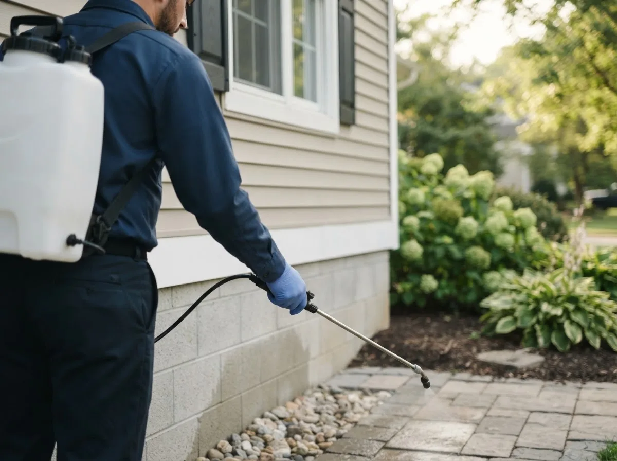 Pest control technician inspecting a home in Stockdale, PA